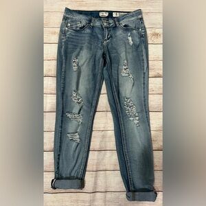 Indigo Rein Roll Cuff Distressed Style Denim Jeans Juniors Size 9